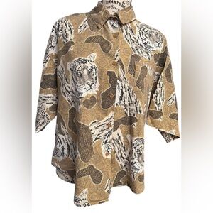Vintage 90’s Women’s Tiger Shirt - Safari Jungle Print Blouse